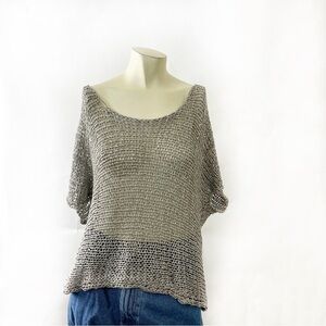 Eileen Fisher Crochet Grey Top Size L